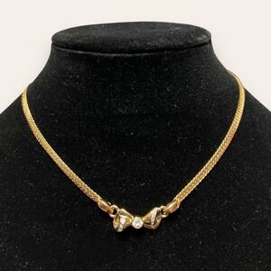 Vintage Nina Ricci Gold Plated Necklace Bow Swarovski Crystals